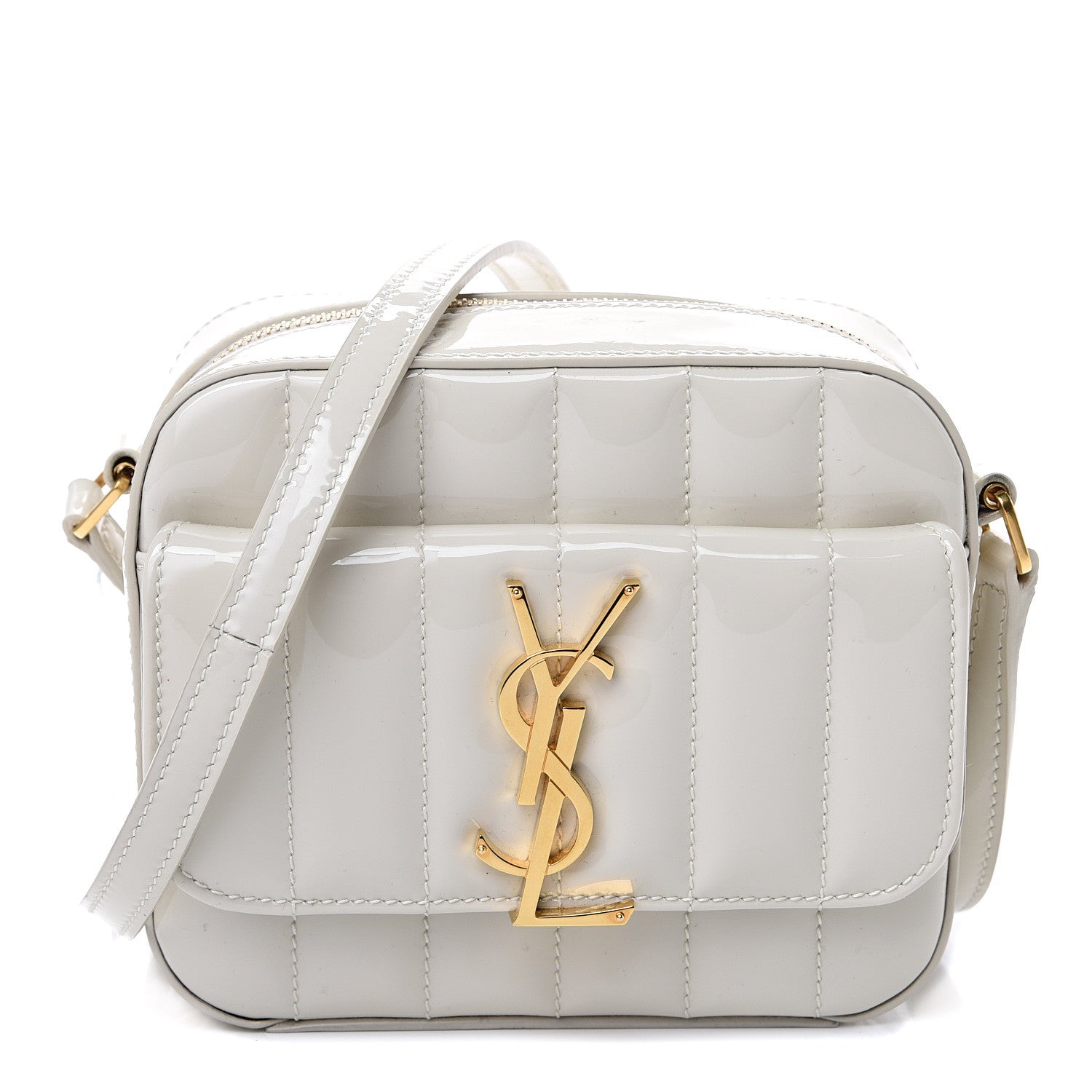 Saint Laurent Patent Matelasse Monogram Toy Vicky Camera Bag Off White 1 of 9