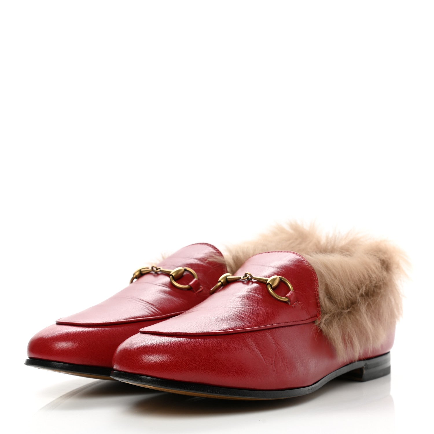 Gucci Malaga Kid Fur Womens Jordaan Loafers 39 Hibiscus Red Natural 3 of 9
