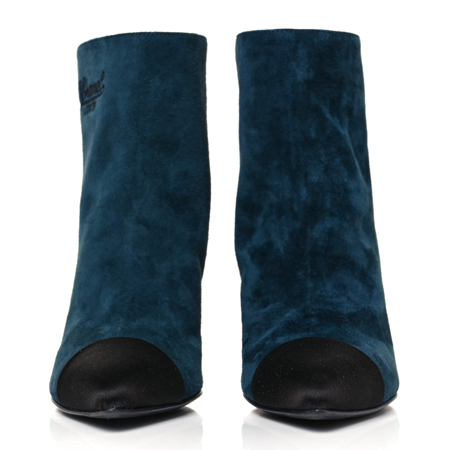 Chanel Suede Calfskin Satin Gabrielle Cap Toe Short Boots 35.5 Teal Black 2 of 8