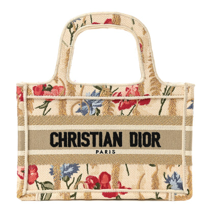 Christian Dior Canvas Embroidered Hibiscus Printed Mini Book Tote Beige Multicolor 1 of 8