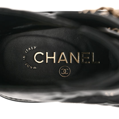 Chanel Shiny Lambskin Quilted Lace Up Combat Boots 37 Black 7 of 12