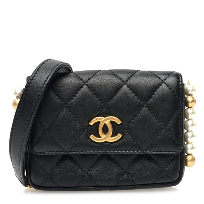 Chanel Calfskin Quilted About Pearls Card Holder Flap With Chain Black 1 of 10
