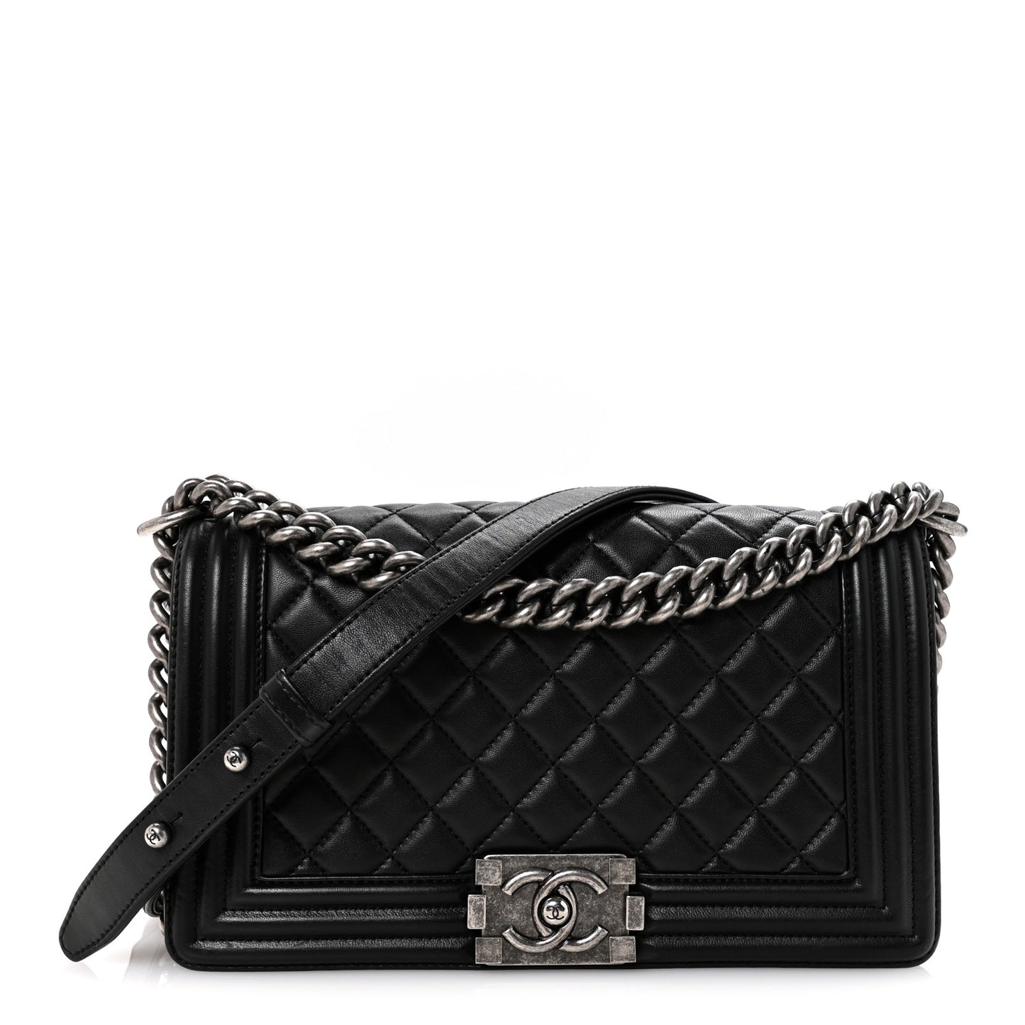 Lambskin Quilted Medium Boy Flap Black