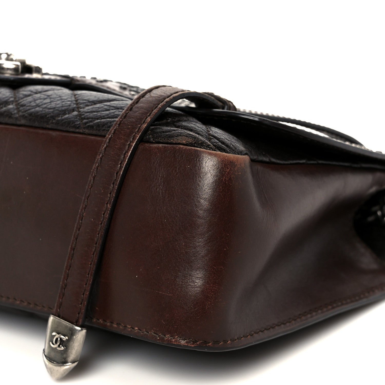 Chanel Calfskin Lambskin Studded Paris Dallas Texan Flap Brown Black 10 of 10