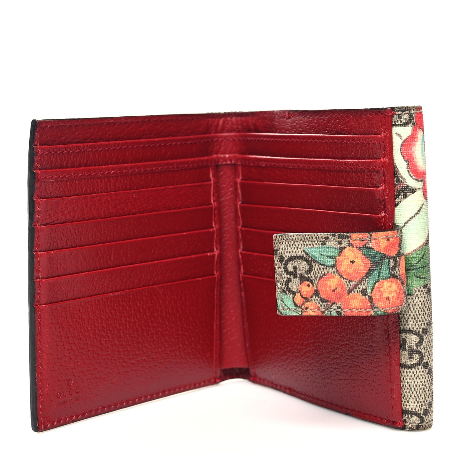 Gucci GG Supreme Monogram Tian French Flap Wallet Beige Multicolor Red 5 of 11