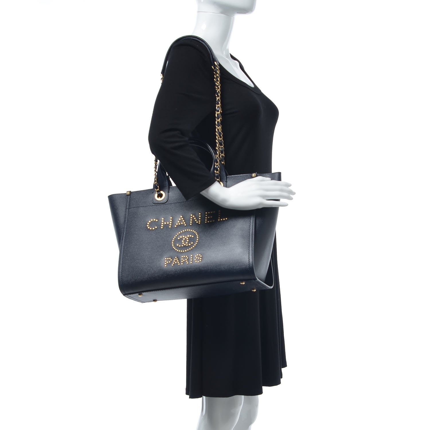 Chanel Caviar Small Studded Deauville Tote Blue 2 of 8
