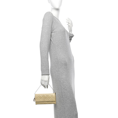 Christian Dior Patent Cannage Lady Dior Rendezvous Wallet On Chain Beige 2 of 14