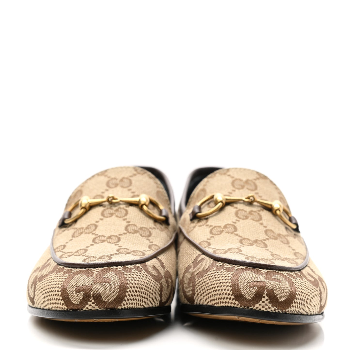 Monogram Jumbo GG Malaga Kid Horsebit Womens Jordaan Loafers 37 Camel Ebony New Acero Beige