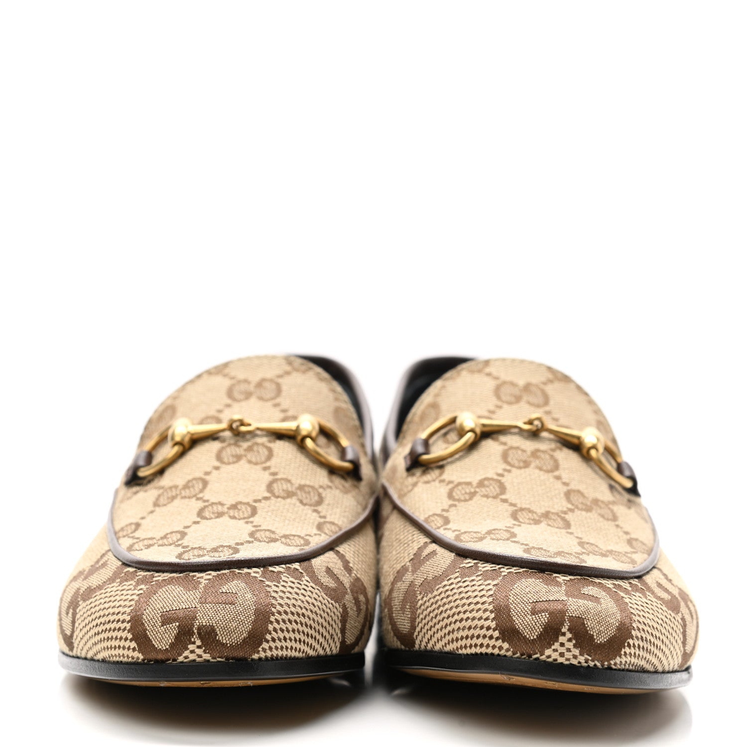 Gucci Monogram Jumbo GG Malaga Kid Horsebit Womens Jordaan Loafers 37 Camel Ebony New Acero Beige 2 of 9