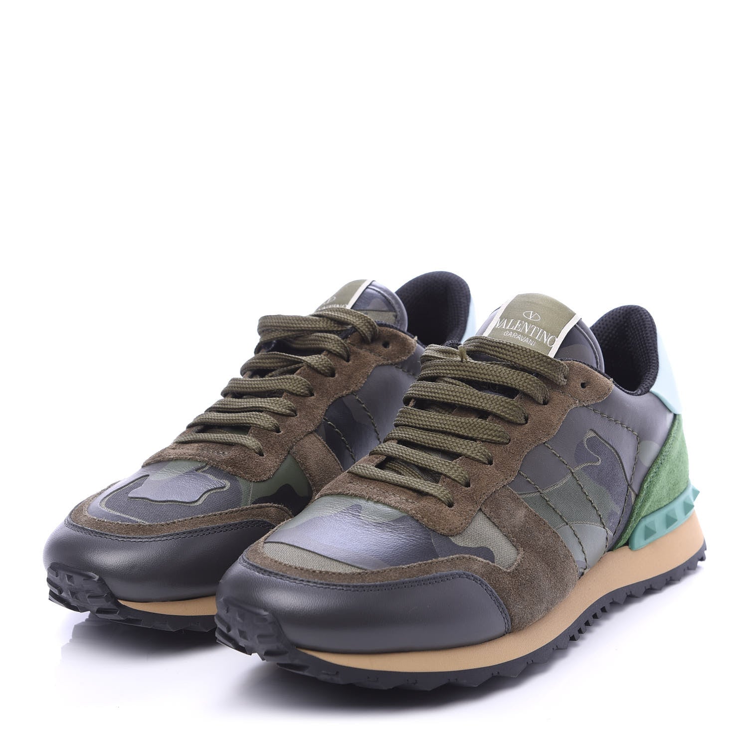 Valentino Garavani Nappa Fabric Suede Camouflage Mens Rockrunner Sneakers 41 Green Multicolor 3 of 7