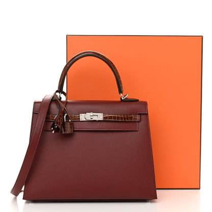 Hermes Madame Calfskin Shiny Niloticus Crocodile Kelly Sellier Touch 25 Rouge H Terre 14 of 14