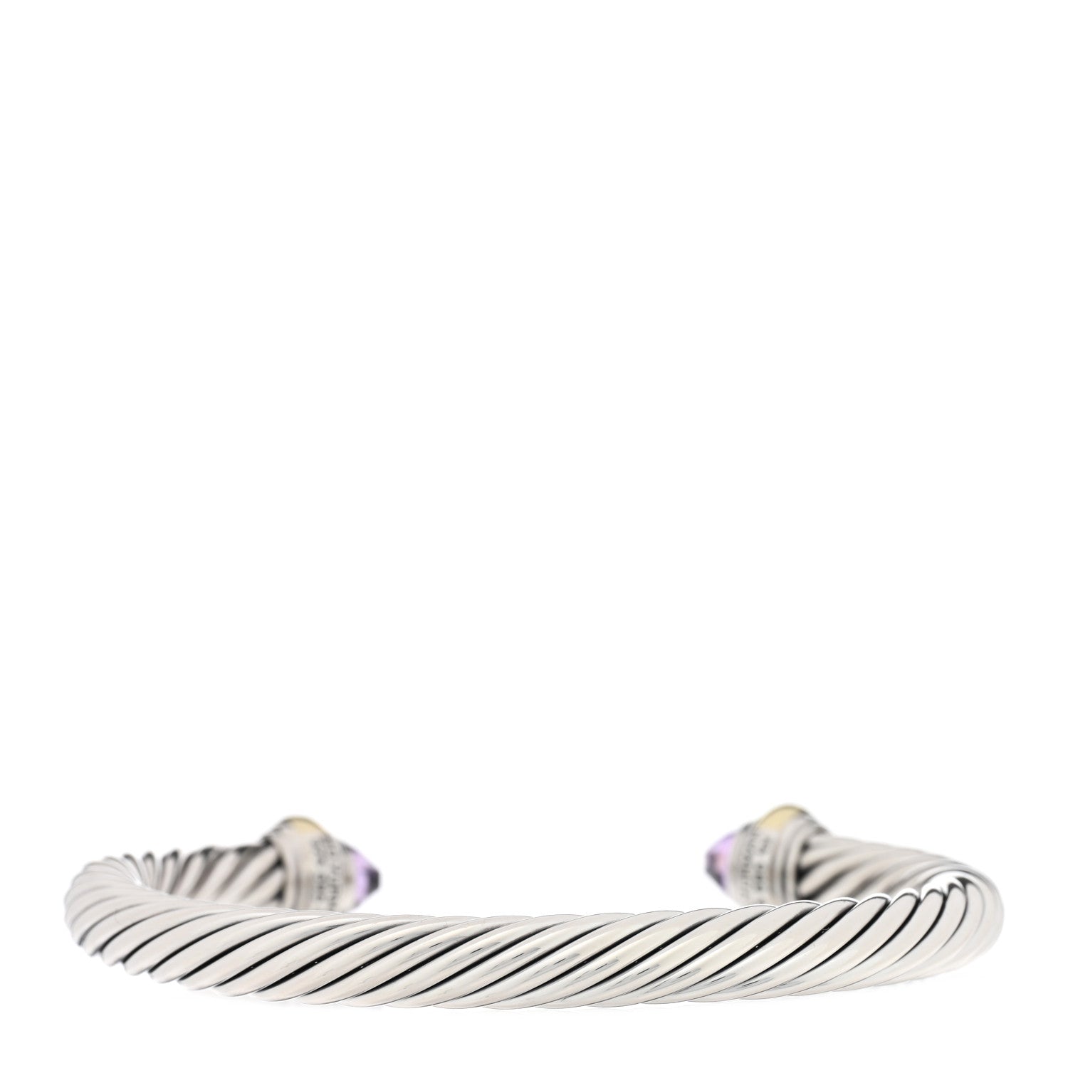 David Yurman Sterling Silver 14K Yellow Gold Amethyst 5mm Cable Classics Bracelet 2 of 3
