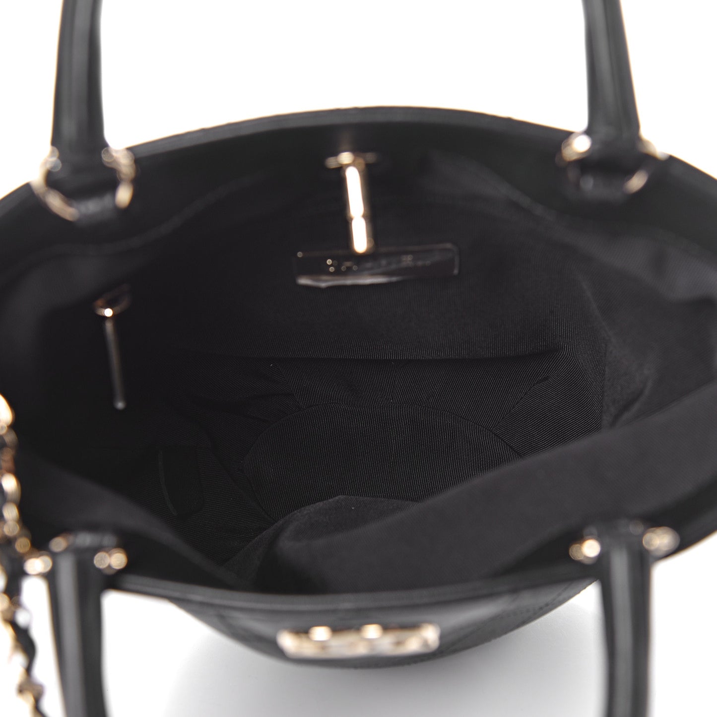 Lambskin Stitched Small Shopping Tote Black