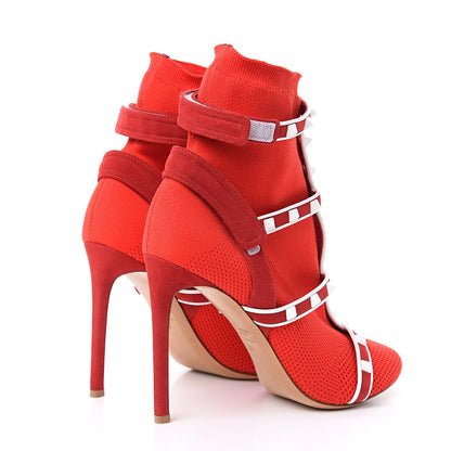 Valentino Garavani Knit Suede Free Rockstud Bodytech 105mm Ankle Boots 39 Rosso Valentino Optic White 4 of 8