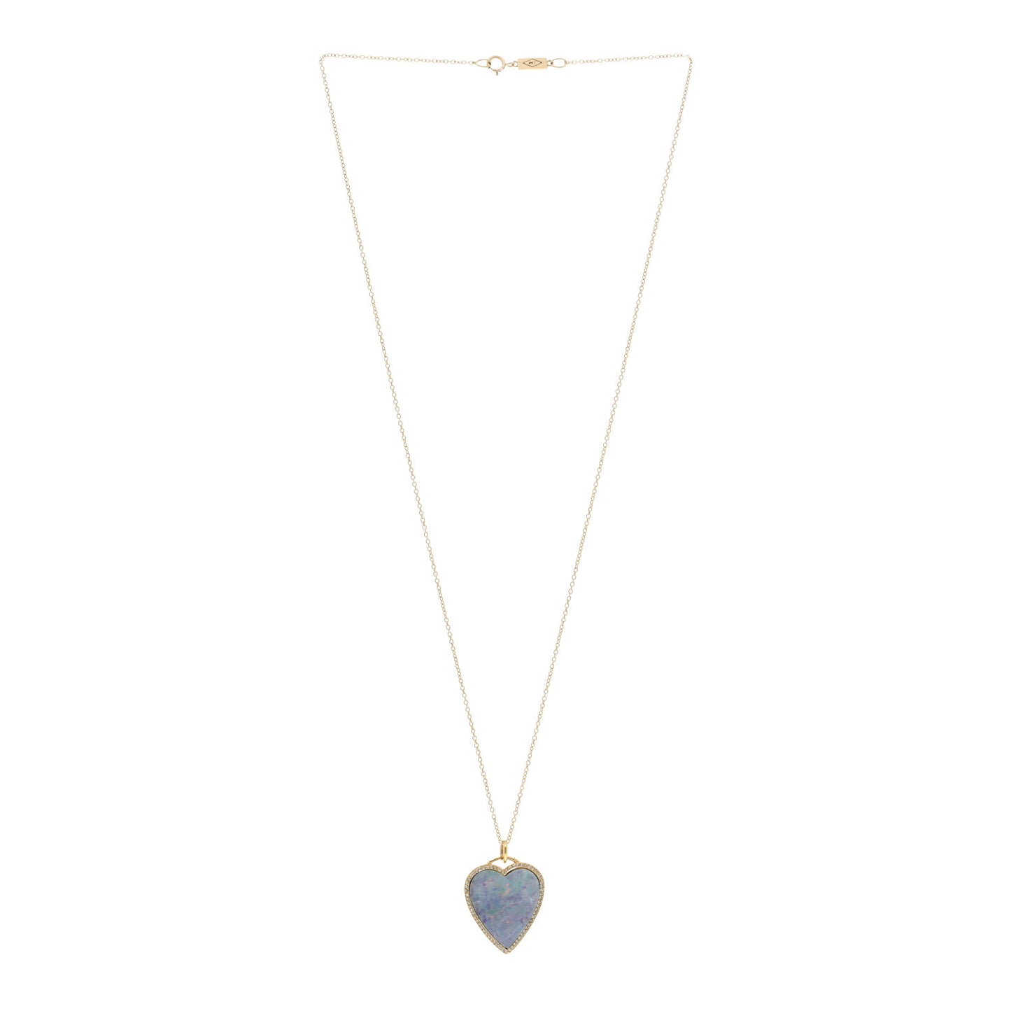 18K Yellow Gold Diamond Red Boulder Opal Heart Pendant Necklace
