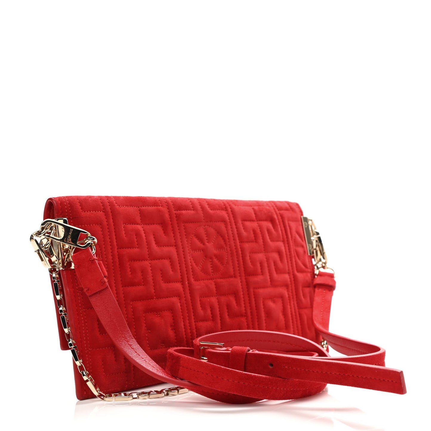 Suede Quilted The Greek Crossbody Clutch Red