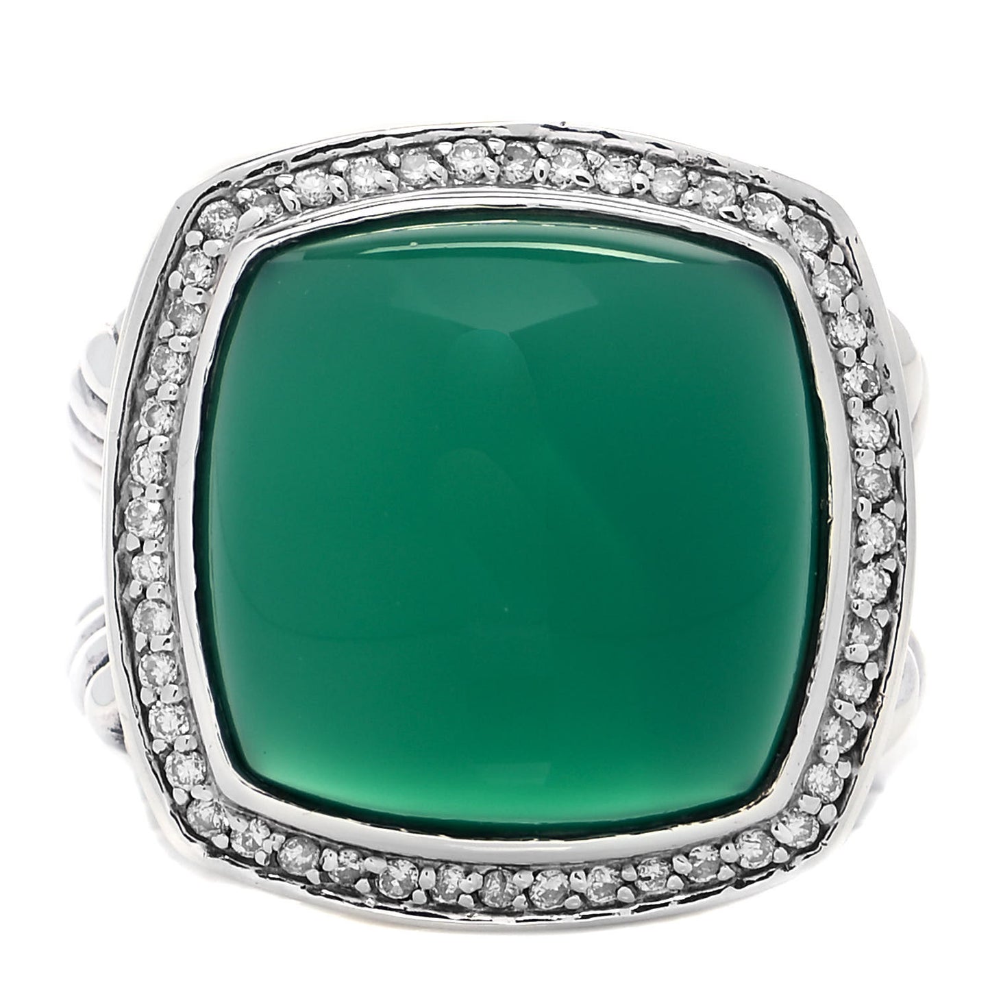 Sterling Silver Diamond Green Onyx 14mm Albion Ring 54 7