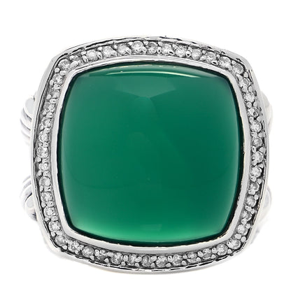David Yurman Sterling Silver Diamond Green Onyx 14mm Albion Ring 54 7 1 of 5