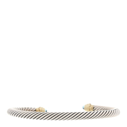David Yurman Sterling Silver 14K Yellow Gold Blue Topaz 5mm Cable Classics Petite Color Bracelet 2 of 3