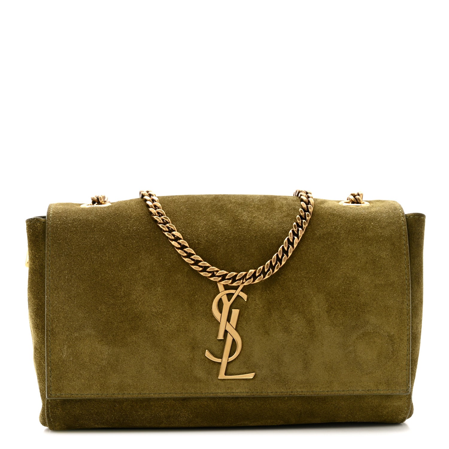 Saint Laurent Smooth Calfskin Suede Small Reversible Monogram Kate Satchel Loden Green 1 of 12