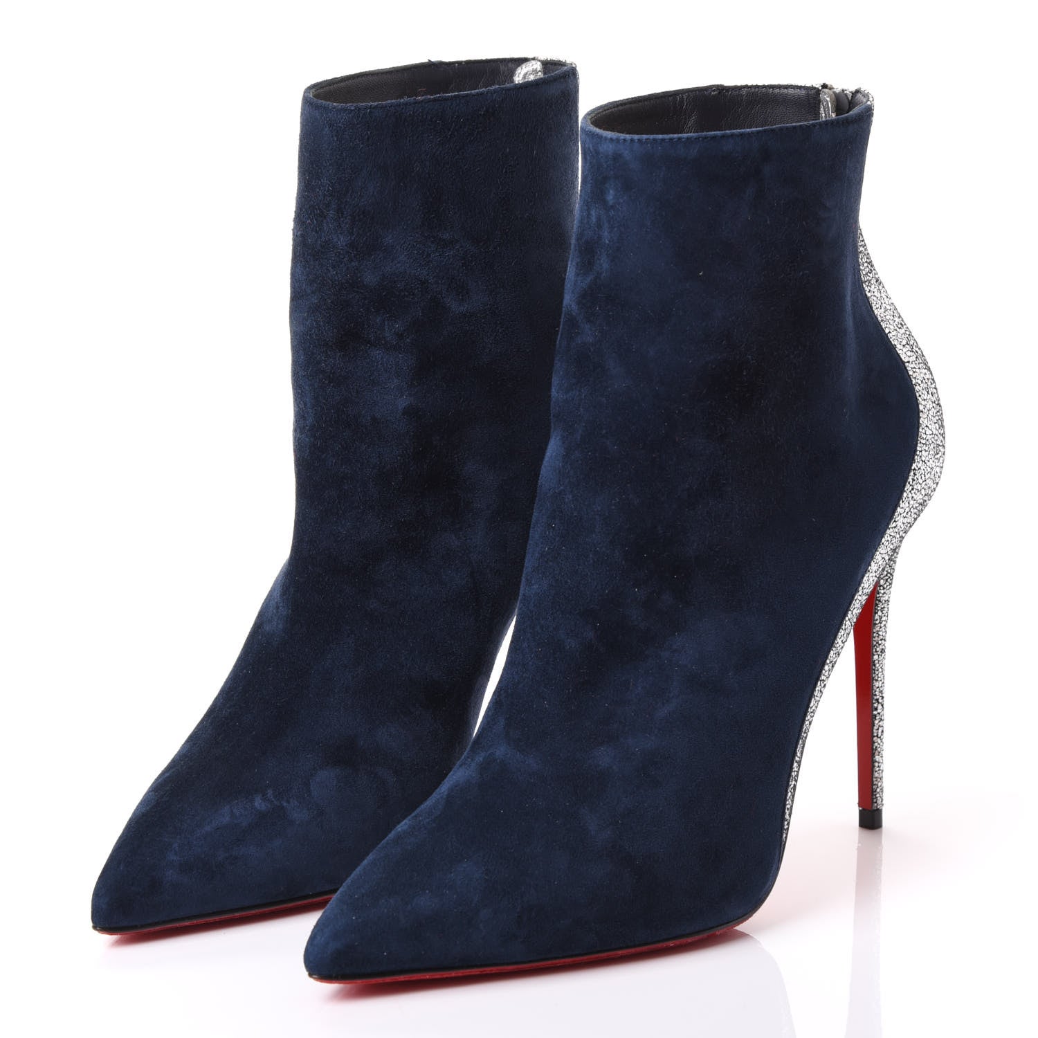 Christian Louboutin Veau Velours Mica 100 Delicotte Booties 38 Marine Silver 2 of 10