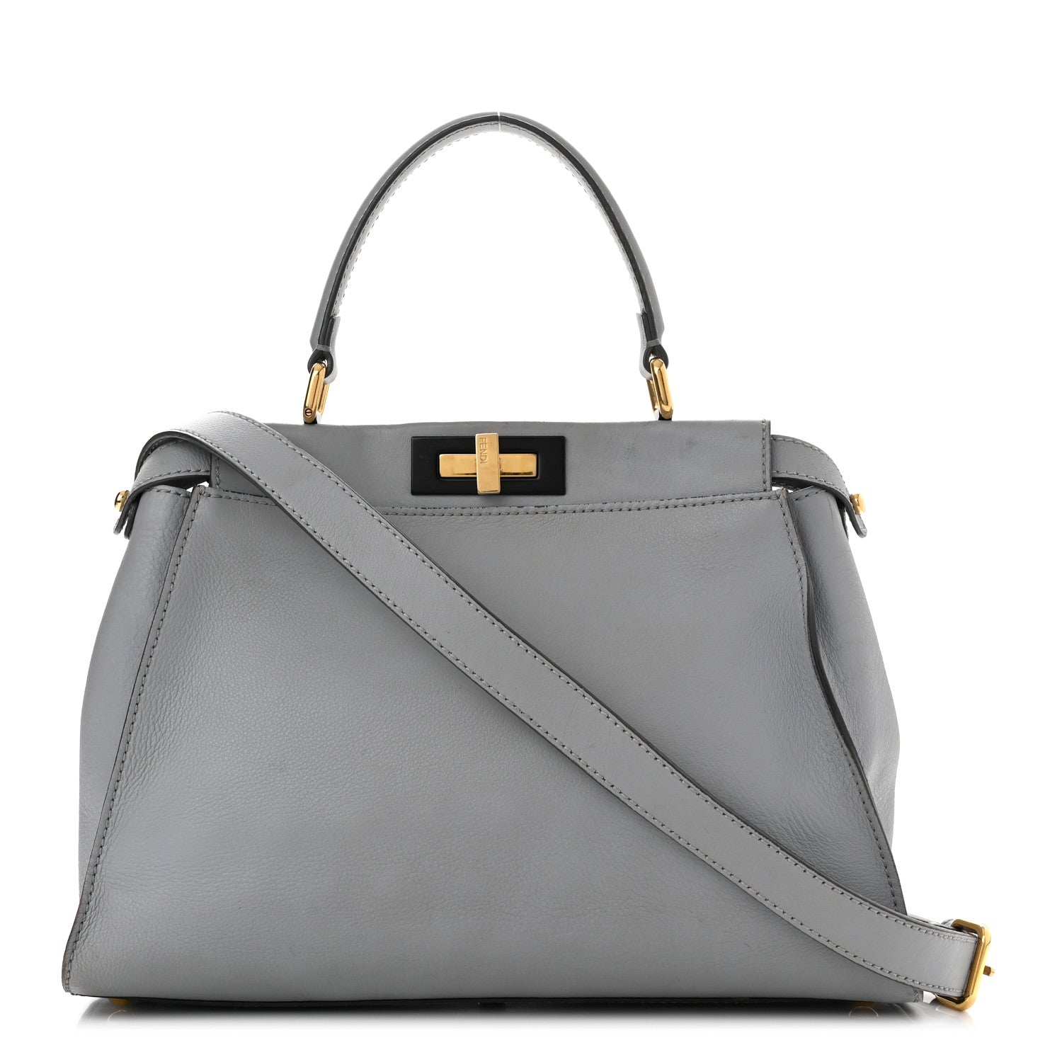 Fendi Vitello Seta Shiny Nappa Medium Peekaboo Iconic Satchel Ardesia Amido 1 of 13