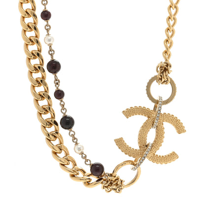 Chanel Crystal Pearl Beaded Metal Textured CC Chain Link Necklace Gold White Black 1 of 4