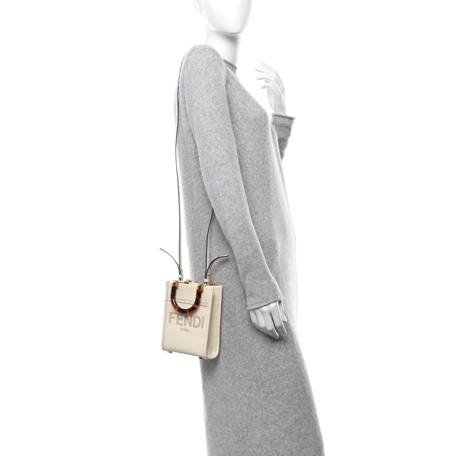 Fendi Vitello King Plexiglass Logo Embossed Mini Fendi Sunshine Shopper Tote White Ice 2 of 9