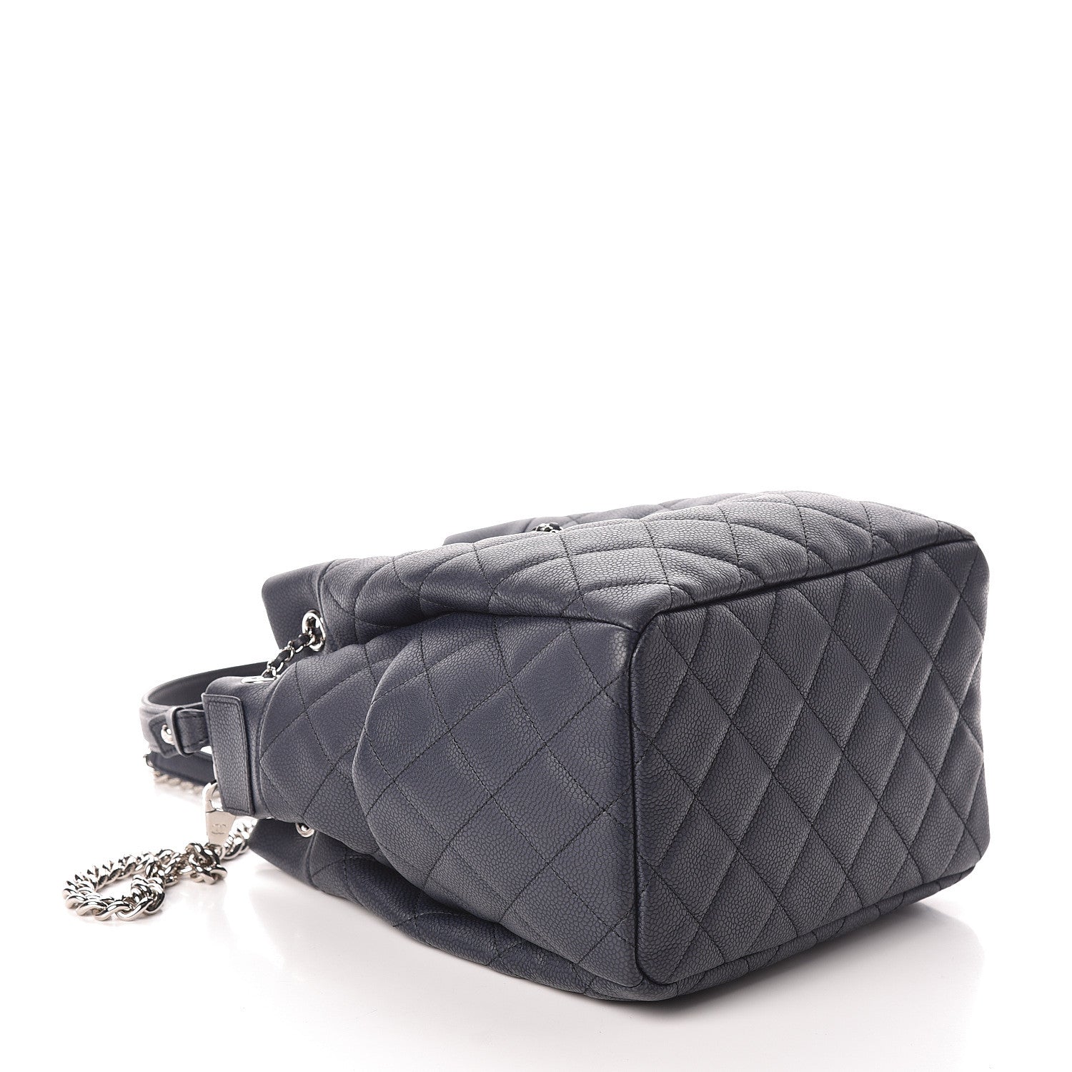 Chanel Grained Calfskin Quilted Medium CC Chain Bucket Drawstring Bag Blue 4 of 10