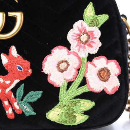 Gucci Velvet Matelasse Deer Embroidered Small GG Marmont Chain Shoulder Bag Black 8 of 10