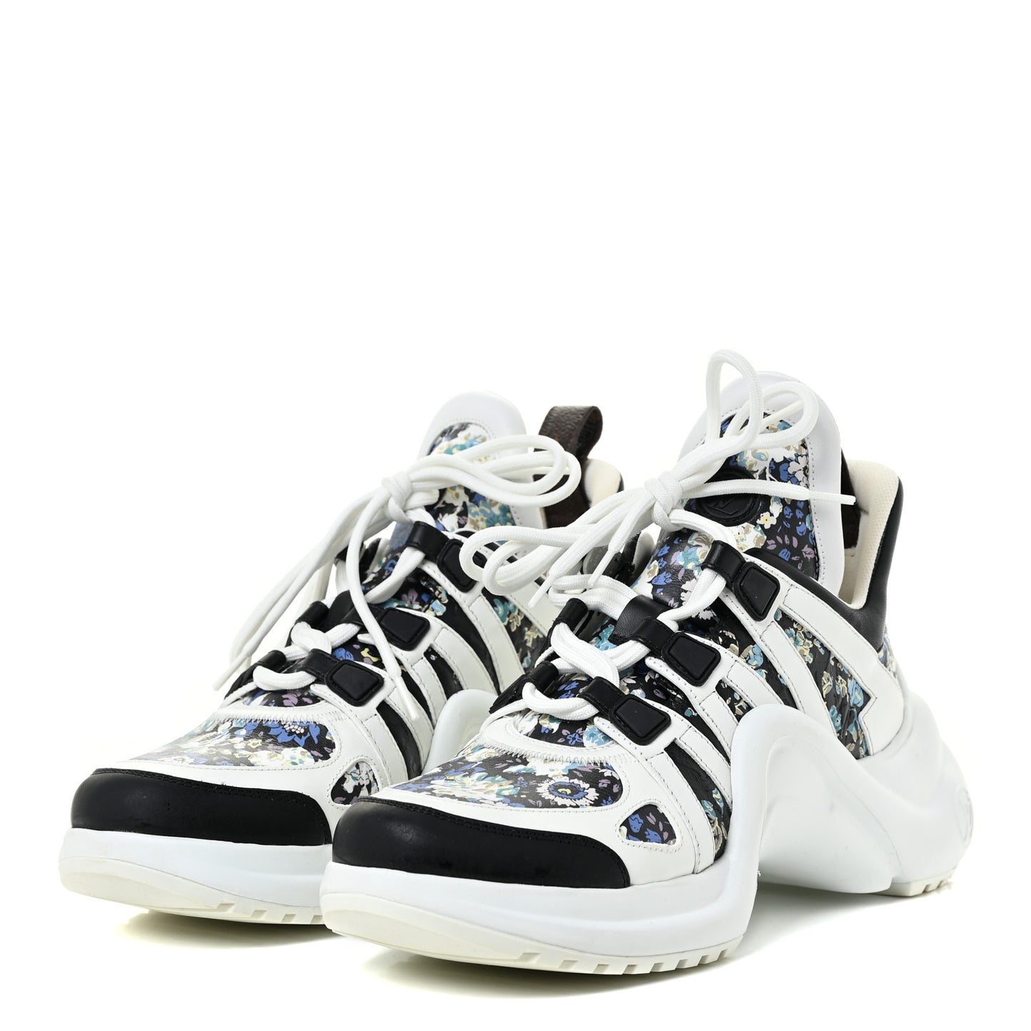 Flower Printed Calfskin Monogram LV Archlight Sneakers 38.5 Black Blue