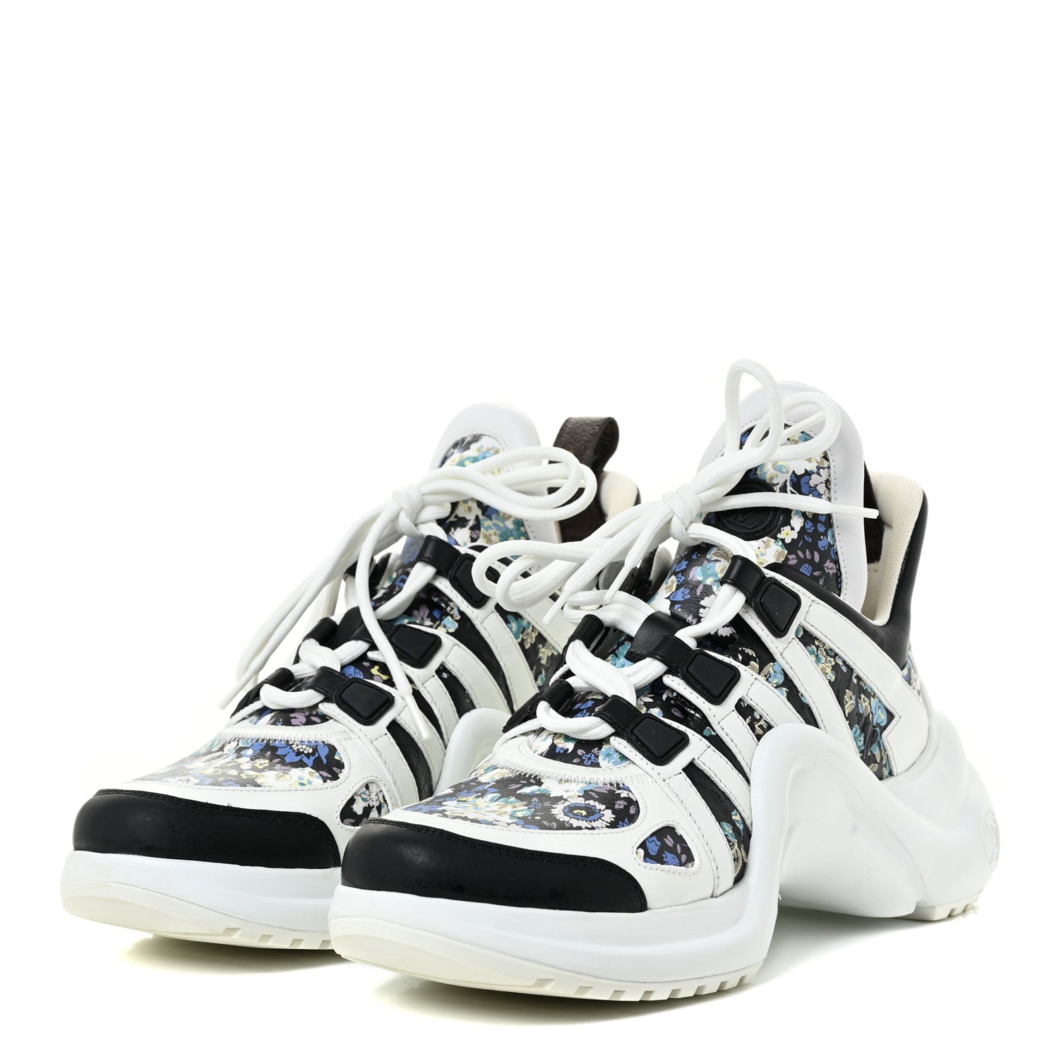 Louis Vuitton Flower Printed Calfskin Monogram LV Archlight Sneakers 38.5 Black Blue 3 of 17