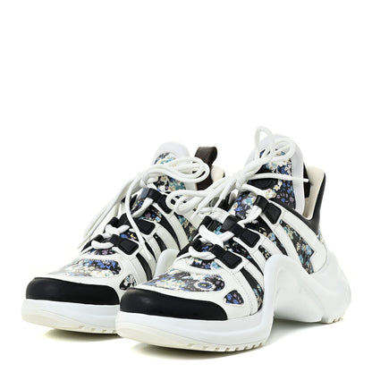 Louis Vuitton Flower Printed Calfskin Monogram LV Archlight Sneakers 38.5 Black Blue 3 of 17