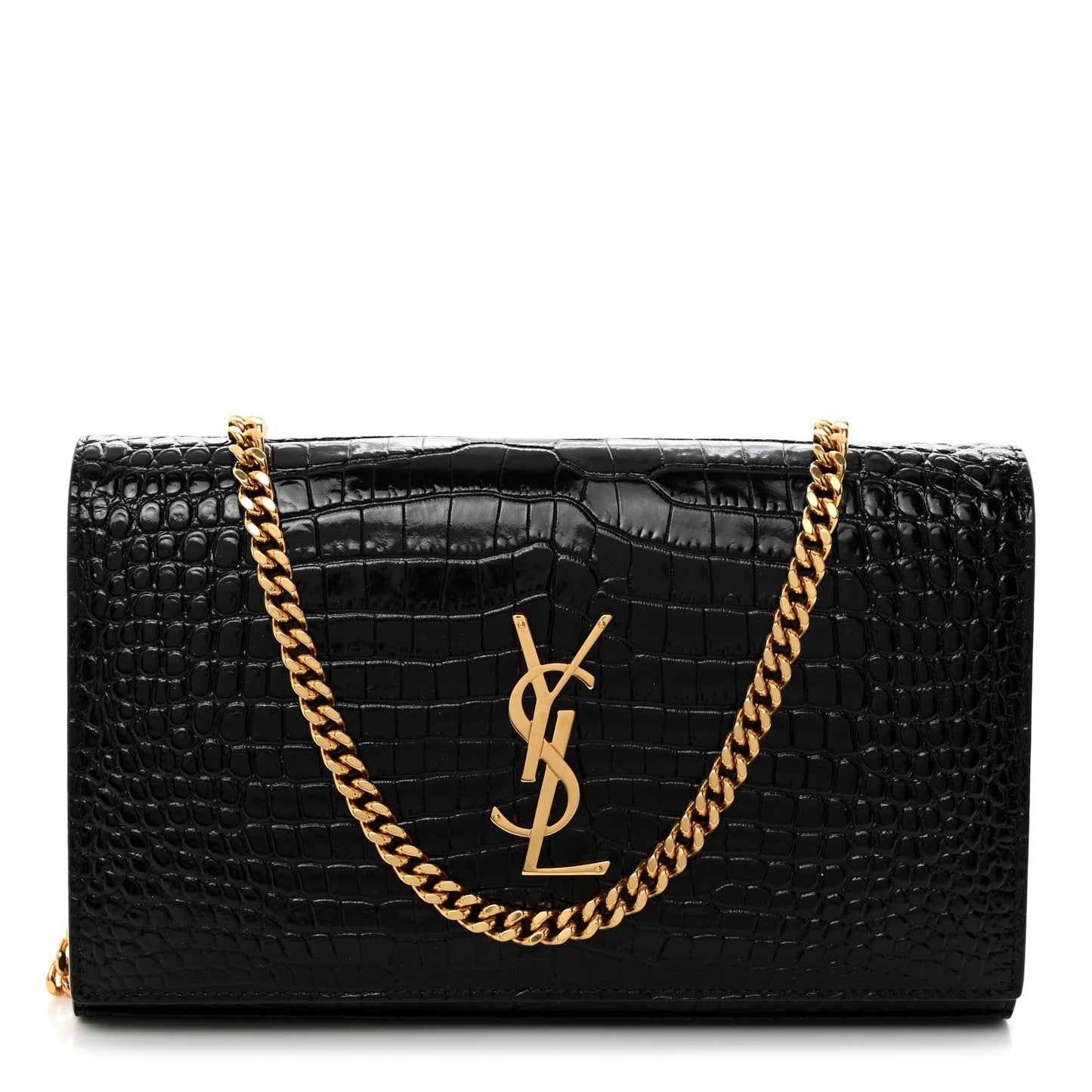Calfskin Crocodile Embossed Cassandre Wallet On Chain WOC Black