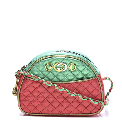 Gucci Laminated Nappa Trapuntata Mini Zumi Dome Shoulder Bag Rosso Jasmine Green Rame 1 of 10