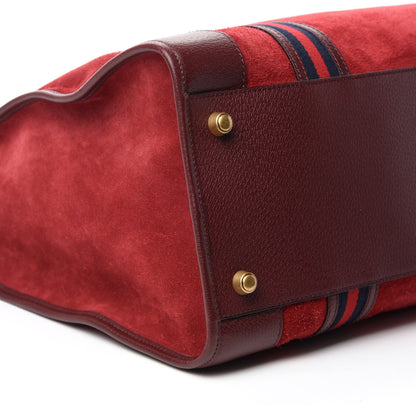 Gucci Suede Daino Textured Dollar Calfskin Web Large Neo Vintage Duffle Bag Romantic Cerise Chardonnay 5 of 9