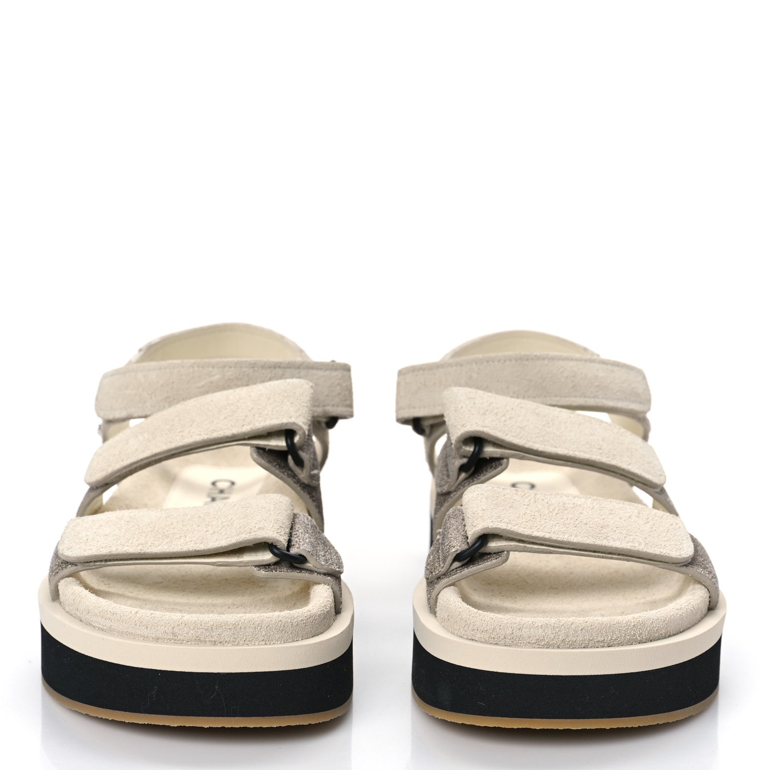 Chanel Suede Calfskin Velcro Flat Sandals 37 Ecru Dark Beige 2 of 8