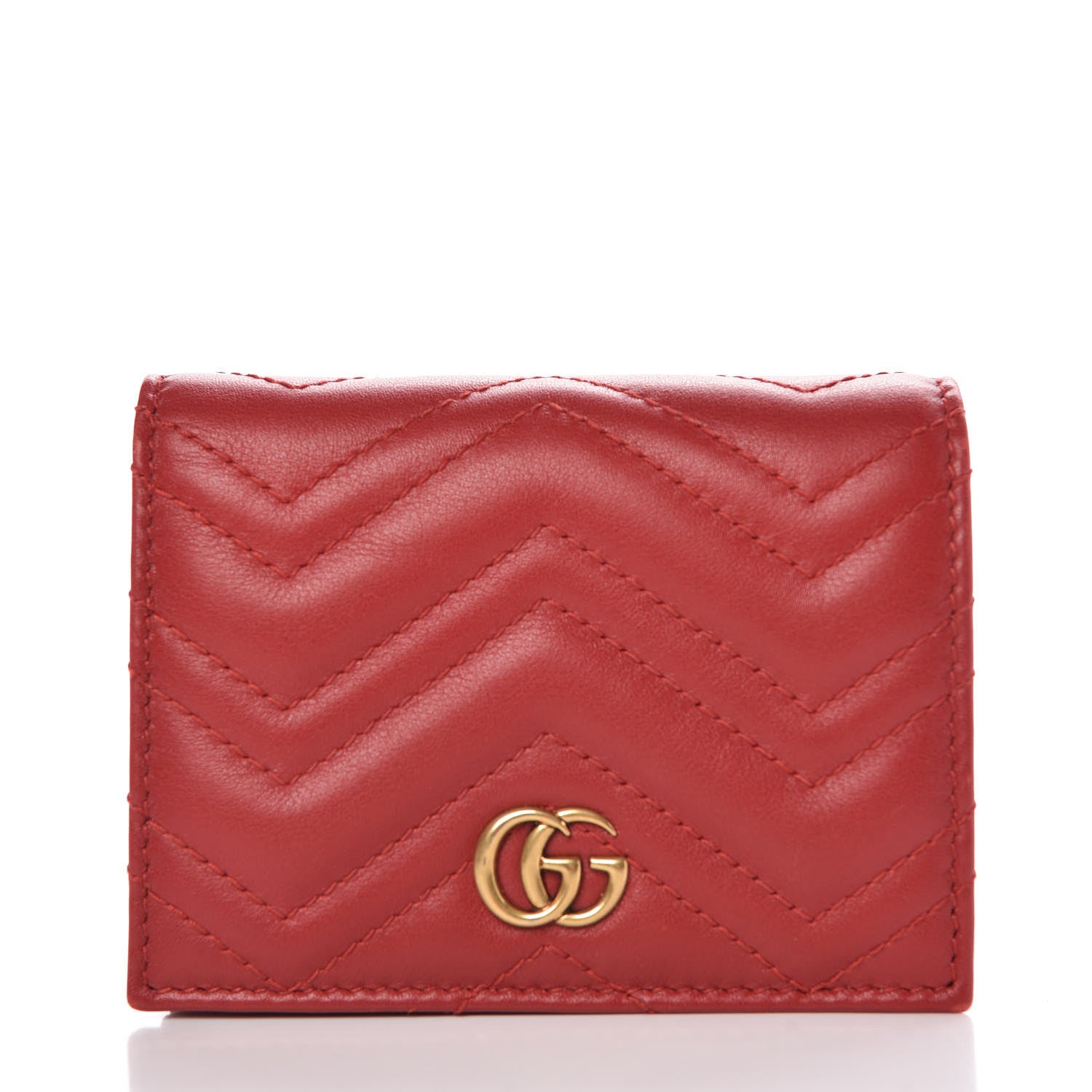 Gucci Calfskin Matelasse GG Marmont Card Case Wallet Hibiscus Red 1 of 8