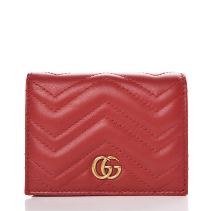 Gucci Calfskin Matelasse GG Marmont Card Case Wallet Hibiscus Red 1 of 8