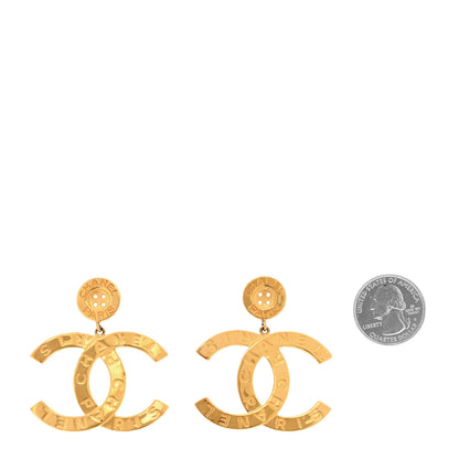 Chanel Metal Large Paris Button Earrings Gold 2 of 8
