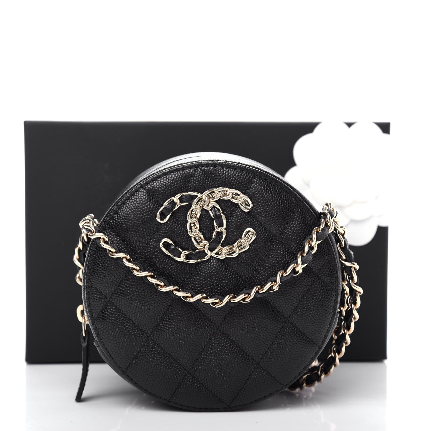 Chanel Caviar Quilted French New Wave Round Clutch With Chain Black 11 of 11