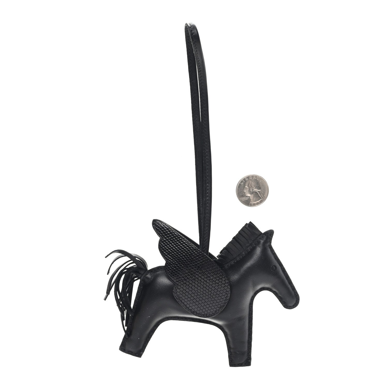 Hermes Milo Lambskin Lizard Touch Grigri Rodeo Pegase Horse Bag Charm GM So Black 2 of 5
