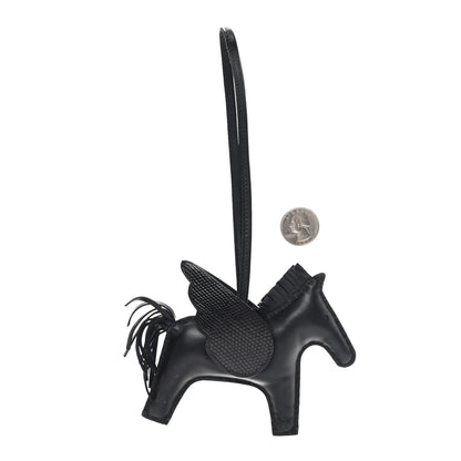 Hermes Milo Lambskin Lizard Touch Grigri Rodeo Pegase Horse Bag Charm GM So Black 2 of 5