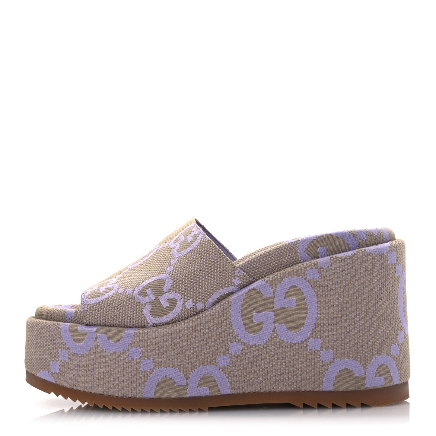 Monogram Jumbo GG Platform Slide Wedge Sandals 39 Beige Lapis