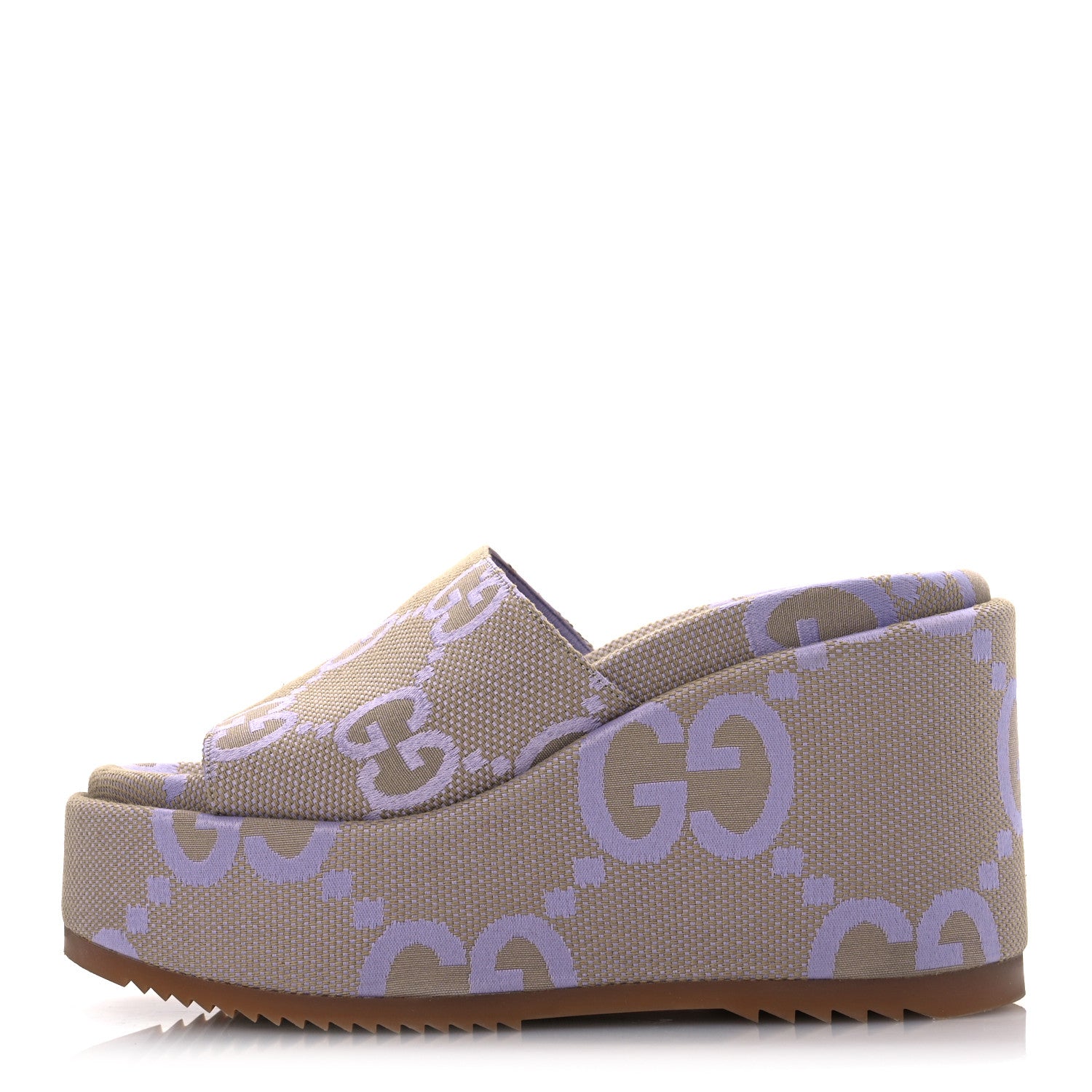 Gucci Monogram Jumbo GG Platform Slide Wedge Sandals 39 Beige Lapis 1 of 12