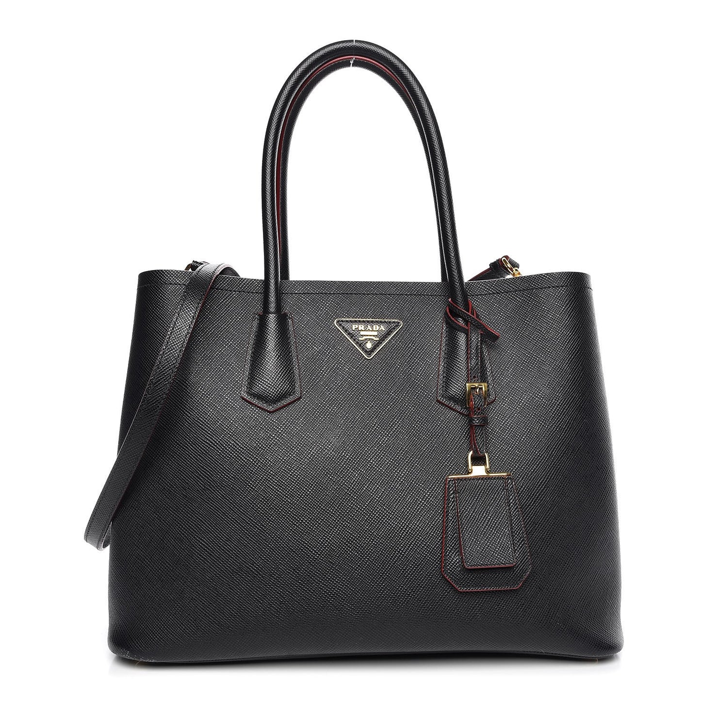 Saffiano Cuir Large Double Bag Black Fuoco