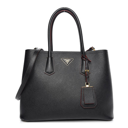 Prada Saffiano Cuir Large Double Bag Black Fuoco 1 of 21