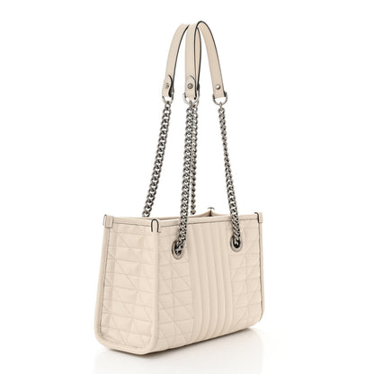 Gucci Calfskin Matelasse Aria Small GG Marmont Shoulder Tote Mystic White 3 of 10