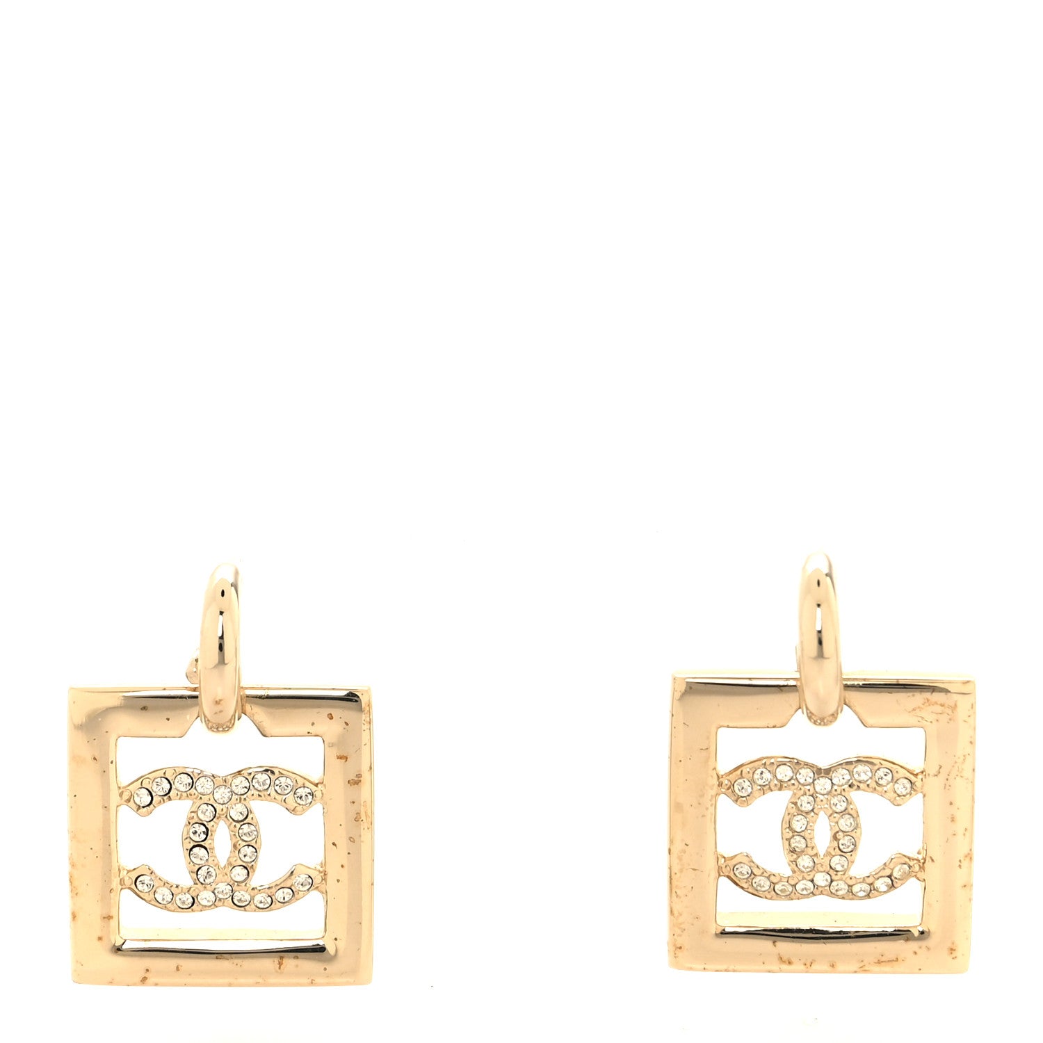 Chanel Metal Crystal Square CC Dangle Earrings Gold 1 of 5