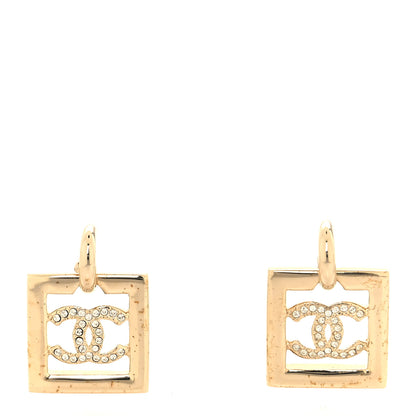 Chanel Metal Crystal Square CC Dangle Earrings Gold 1 of 5